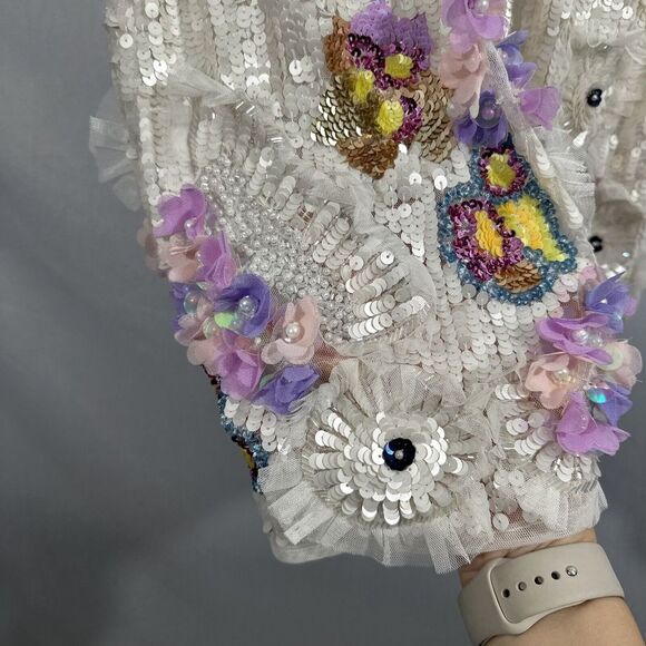 NEW Mac Duggal [ 4 ] Sequined Mixed Media Floral Embellished Mini Dress‎ S1068 - Picture 13 of 16